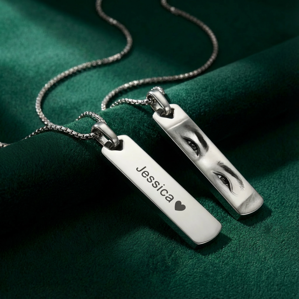 Her Eyes, His Strength – Custom Men’s Bar Necklace