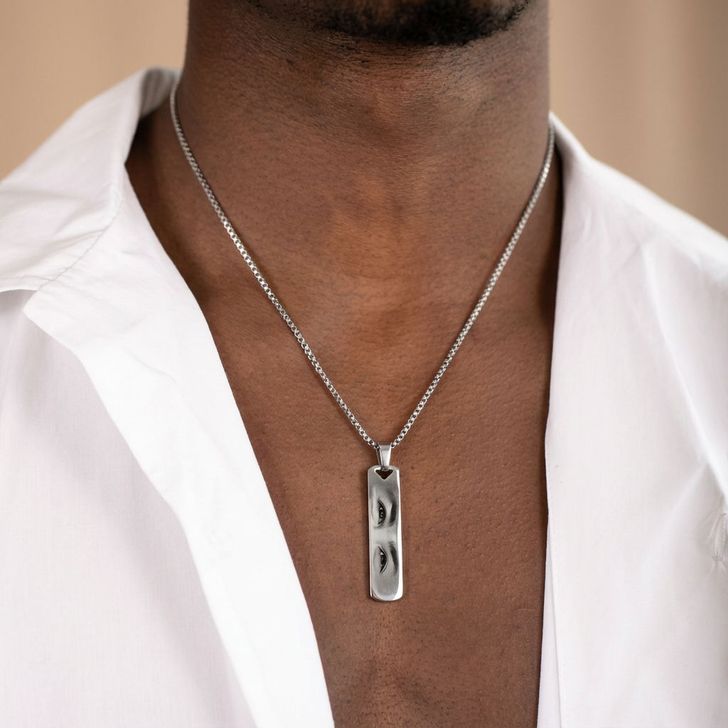 Her Eyes, His Strength – Custom Men’s Bar Necklace