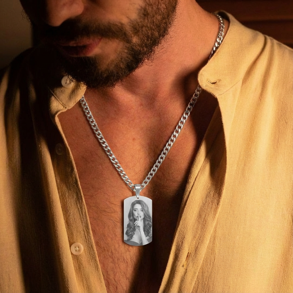 Men’s Military Style Custom Photo Necklace